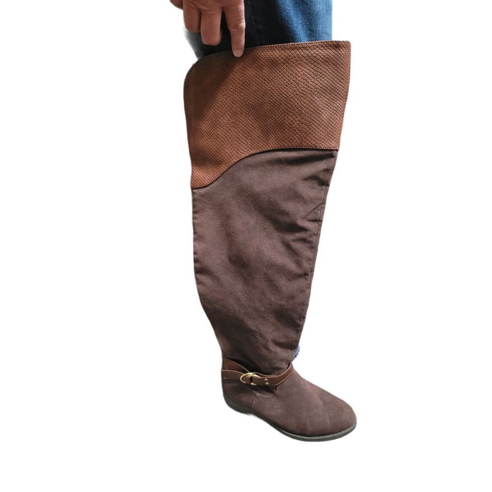 Brown Faux Suede Buckle Strap Over the Knee Womens Back Zippered Boot Size 7